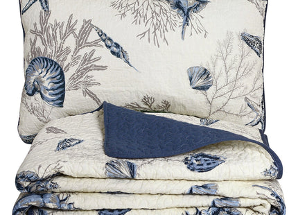 Brandream Queen Size Blue Ocean Quilted Comforter Set Nautical Bedding Set 100% Cotton Bedspread Coverlet Set 3-Piece