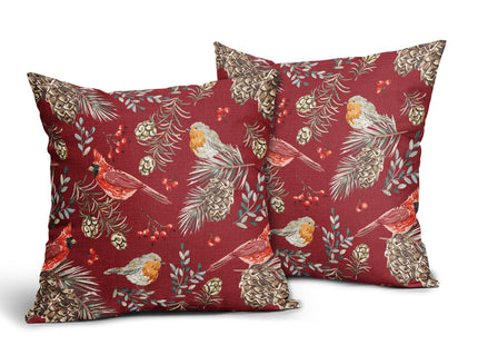 Kawani Christmas Pillow Covers 16X16 Inch Red Cardinal Pinecone Berry Leaves Decorative Pillow Cases Set of 2 Winter Xmas Throw Pillows Seasonal Farmhouse Home Decor for Sofa Couch Cushion Outdoor