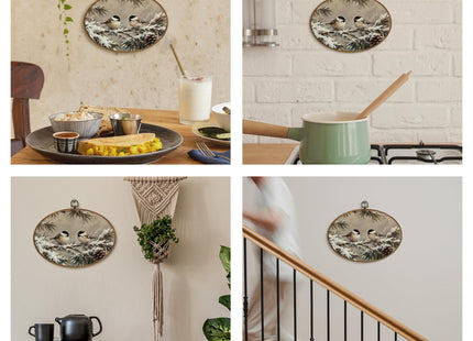 kdqua Winter Christmas Chickadee Bird Oval Wall Art Decor 11.4x8.6 Inch