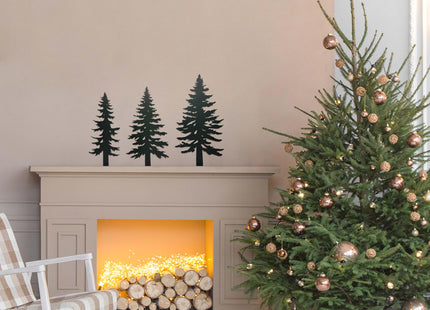 Set of 3 Farmhouse Metal Pine Tree Decor, Cabin Woodland Forest Tree Decor for Mantel Centerpieces Living Room Bedroom, Rustic Christmas Decorations, Black