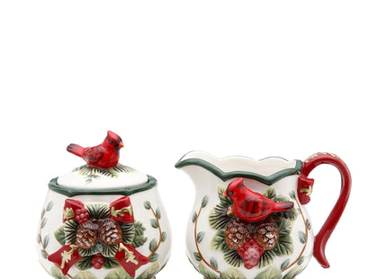 Cosmos Evergreen Holiday Cardinal Sugar & Creamer Set