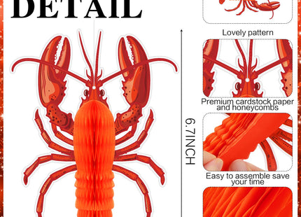 Jetec 6 Pcs Tissue Crab Lobster Honeycomb Centerpiece Hanging Crab Lobster Party Decorations Table Decor for Summer Sea Animal Beach Birthday Party Supplies(Lobster)