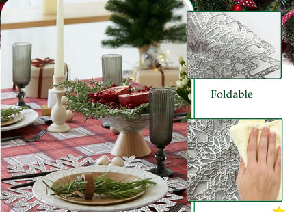 Snowflake Placemats Set of 6, Christmas Placemats Decorations Hollow Out Design Snowflake Table Mats Place Mats for Dining Table Setting Kitchen Table Mats Christmas Decoration(Silver Snowflake)