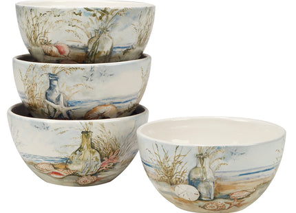 Coastal Landscape 16 Piece Ceramic Dinnerware Set – Service for 4 with Beach-Themed Dinner Plates, Salad Plates, Bowls & Mugs – Ocean-Inspired Tableware for Everyday or Coastal Entertaining