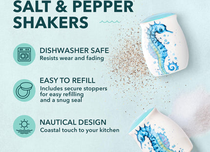 Rengöra Seahorse Salt and Pepper Shakers, Ceramic Coastal Set