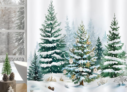 Bonhause Winter Christmas Shower Curtain for Bathroom, Pine Tree, 72"x72"