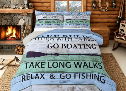 Lake House Comforter Set Twin Gift For Lake Lover,Country Paddle Retro Wood Grain Quilt Retro Rustic Farmhouse Bedding Set For Kids Teens Adult Women, Go Boating Down Comforter Lake Cabin Decor,Teal