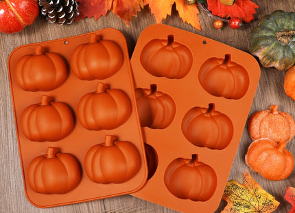 Kamehame Pumpkin Cake Molds, 2pcs Silicone Pumpkin Cake Pan 6-Cavity Fall Silicone Mold Thanksgiving Candy Mold for Baking Cupcake Chocolate