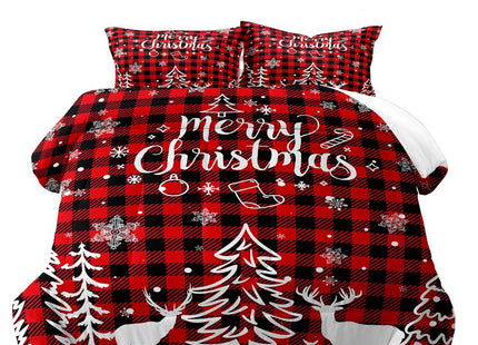 LUVIVIHOME 3PCS Christmas Comforter Set Full Size, Plaid Bedding, Red and Black Buffalo Check Snowflake Forest Deer Merry Christmas Bedroom Decor, Soft Microfiber Quilt, Xmas Gifts, 2 Pillow Cases
