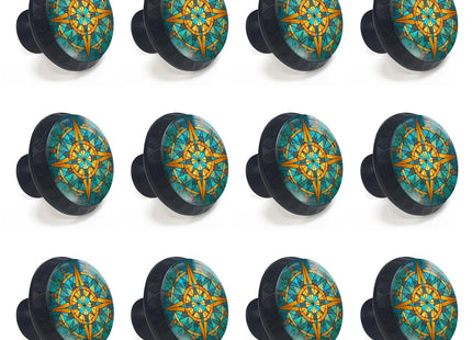 Artinhand 12 Pack Stained Glass Nautical Compass Cabinet Knobs for Kitchen