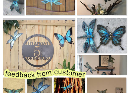 LIFFY Metal Dragonfly Wall Decor - Outdoor Garden Art for Patio, Living Room, Bedroom - Dragonfly Gifts (14inch, Metal & Glass)