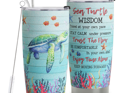 HOMISBES Sea Turtle Gifts for Women - Stainless Steel Sea Turtle Wisdom Tumbler Cup 20oz for Turtle Lover - Ocean Beach Themed Gifts For Women Novelty Turtle Mug With Lid Animal Lover Gift