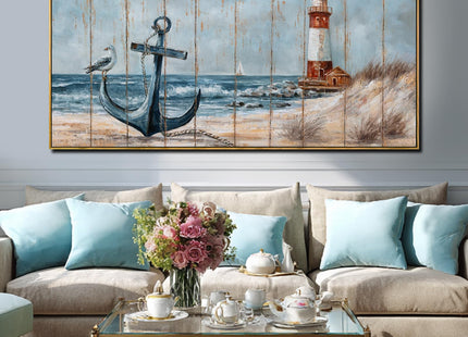 Bird Wall Decor,Beach Wall Art For Living Room, Lighthouse Large Framed Canvas Coastal Pictures Arts for Walls,Blue Poster Prints for Home Office 29"x58"