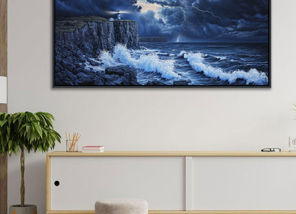 YDYSUNE Large Wall Decor- Ocean Canvas Painting Navy Blue Picture Framed Lighthouse Coastal Wall Art,Huge Waves Seascape Artwork for Living Room,Bedroom,Office Decoration