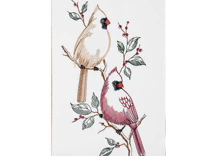Red and White Cardinal Birds in Tree Flour Sack Christmas Dishtowel