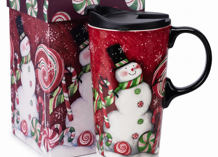 Topadorn 17oz Snowman Peppermint Ceramic Coffee Mug with Lid