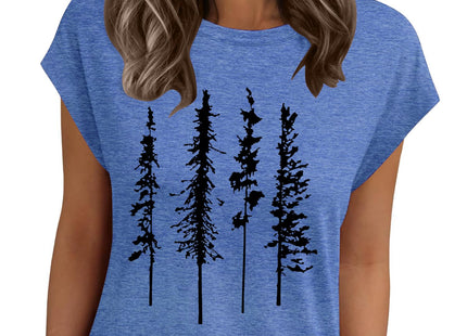 Women's Graphic Tee Funny Tree Shirt Cap Sleeve Mountain Tshirt Novelty Vintage Tops Summer(Blue Pine Tree,XL)