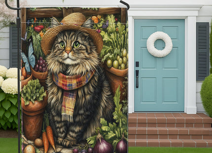 Spring Maine Coons Cat Gardening Garden Flags 12‘’x18’‘ Double Sided for Outside Decorative, Kitten Farmhouse Country Pattern FrontYard House Flag, Planting Outdoor Small Backyard Lawn Flag