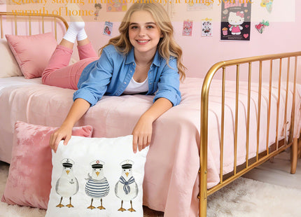 JLLBF Nautical Seagull Pillow Cover 18x18 Double-Sided, Nautical Decor for Home, Funny Sailor Seagull Coastal Ocean Decorative Throw Pillow Cover for Home Bedroom Couch Bed
