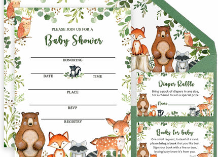 50 Woodland Baby Shower Invitations, Forest Woodland Greenery Invitations