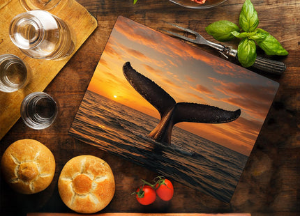 Wildlife Animal Gray Blue Whale Tail Kitchen Glass Cutting Board Decorative Gift Farm Home Serving (Whale)