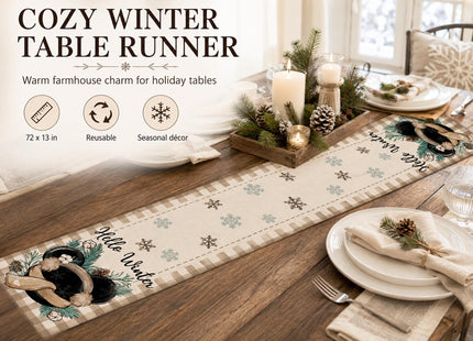 Seliem Winter Pine Cone Table Runner, Pine Needle Branch Red Berry Bow Farmhouse Kitchen Dining Table Decor, Christmas Holiday Seasonal Rustic Home Decoration Indoor Outdoor Party Supply