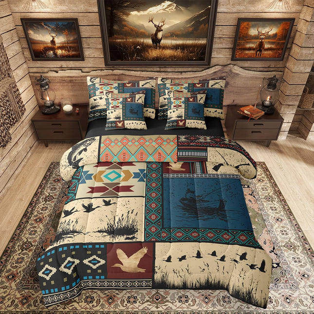 Erosebridal 7 Pieces Boys Wild Duck Fish Bedding Set Twin Size