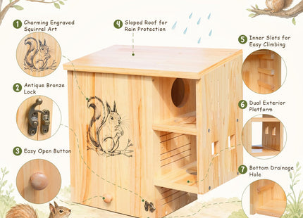 Large Squirrel House for Outside, Wooden Squirrel Nesting Box