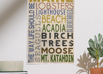 Lantern Press Maine, Typography, 12x18 Inch Art Print, Home Decor⁠