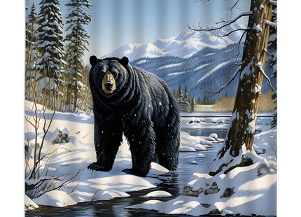 ZKJSMGS Winter Shower Curtain Black Bear Snow Mountain Forest Tree Lake Wildlife Cabin Nature Scenery Blue Bathroom Home Curtain Decor with Hooks,70" Wx70 H