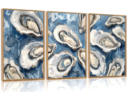 IARTTOP Oyster Wall Art Blue Seashell Wall Decor Seafood Oysters Artwork
