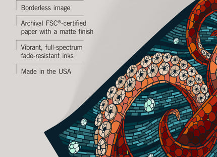 Lantern Press 24x36 Inch Giclee Art Print Wall Decor, Octopus, Paper Mosaic