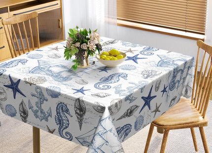 Granbey Summer Ocean Tablecloth - Blue Nautical Coastal Square Table Cloth Beach Coral Starfish Shell Table Cover 54x54 Decorative for Picnic Kitchen