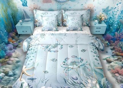 Erosebridal Crab Teal Bed in A Bag King Size Comforter Set 7 Pieces