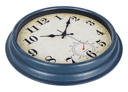 Horizent Large Outdoor Clocks Waterproof with Thermometer Combo Rustic Coastal Wall Clock Decor for Bathroom Patio Pool (16 Inch,Blue)