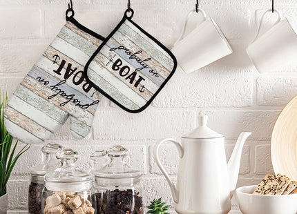 OHSUL Lake House Gifts Oven Mitts and Pot Holders Sets, Lake House Nautical Kitchen Decor Accessories, On The Boat Rustic Lake Themed Heat Resistant Oven Gloves Hot Pads for Kitchen Cooking Baking