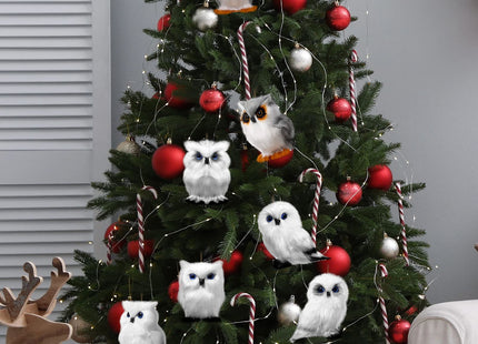 Sratte 12 Pcs Christmas Owl Ornament Furry Owl Ornaments,White