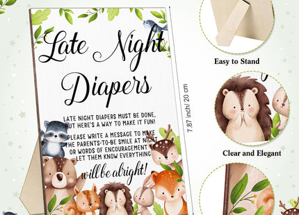 Roowest BabyShower Games Late Night Diapers Sign, Woodland
