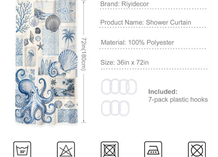 Riyidecor Ocean Nautical Coastal Shower Curtain