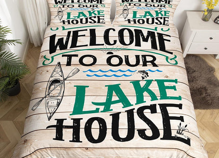 Lake House Kids Duvet Cover Set Twin Size,Retro Wooden Plank Bedding Set,Girls Boys Adults Bedroom/Cabin Decor,Fish Sea View Nautical Comforter Cover,Rustic Farmhouse Quilt Cover,1 Pillowcase
