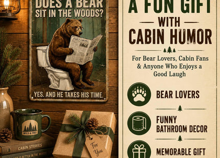 macago Cabin Bathroom Decor Funny Bear Outhouse Sign Wall Art