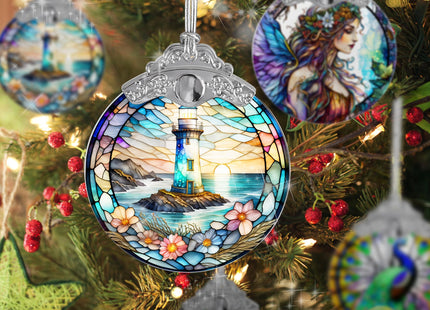 Jocidea Stained Glass Suncatcher & Lighthouse Ornament - Christmas & Holiday Ornaments, Tree Decor
