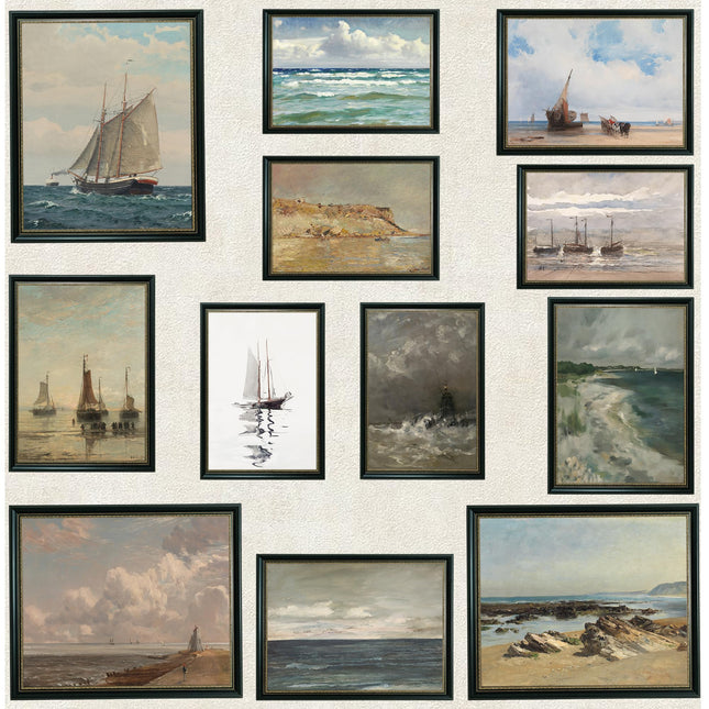 MAZUKO 12 Pcs Unframed Vintage Coastal Seascape Art - Nautical Decor
