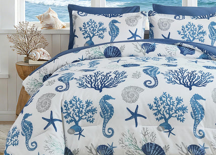 Anibedding Coastal Queen Comforter Set 7Pc Soft Beach Ocean Nautical Bed