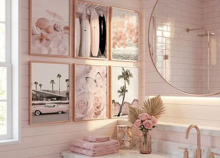 SOUHLP Blush Pink Coastal Canvas Wall Art, 12''x16''