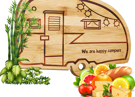 Haigoo RV Bamboo Cutting Board, Retro Happy Camper Wood Chopping Board
