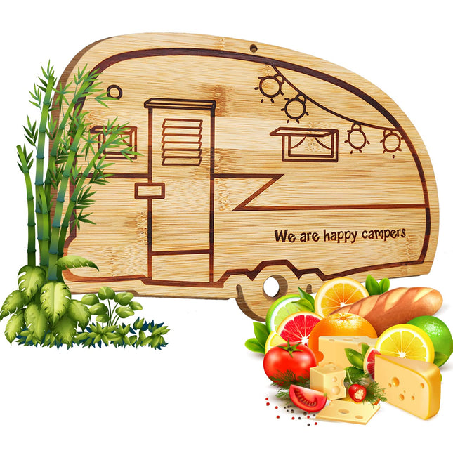 Haigoo RV Bamboo Cutting Board, Retro Happy Camper Wood Chopping Board