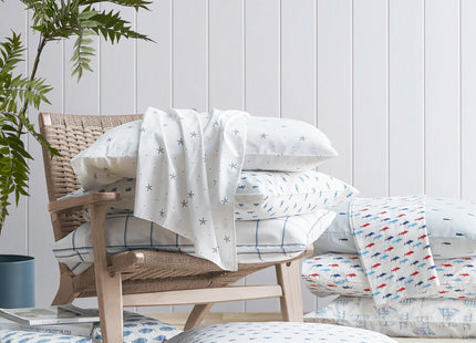 Nautica - Twin Size Sheet Set, Crisp Cotton Percale Bedding with Matching Pillowcase, Fully Elastic Fitted Sheet, Deep Pocket, Nautical Room Decor, Breathable All-Season Comfort (Whale Stripe Blue)