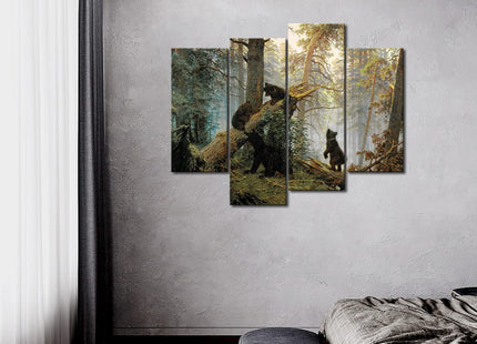 Black Bear Wall Art Bears Play in Forest Broken Tree Canvas Painting The Picture Print On Canvas Animal Pictures for Home Decor Decoration Gift