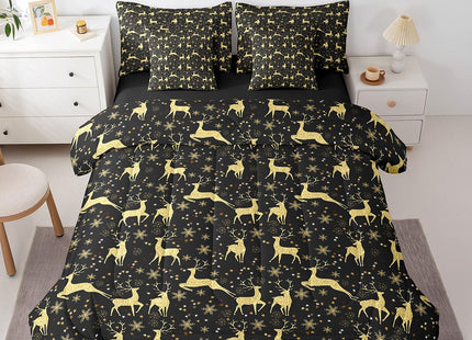 Erosebridal Elk Deer Bed in a Bag 7 Pcs Queen,Golden Deers Comforter Set for Kids Teens,Merry Christmas Fitted Sheet,Xmas Winter Snowflake Sheet Set,Moose Wild Animals Wildlife Bedding Set Room Decor